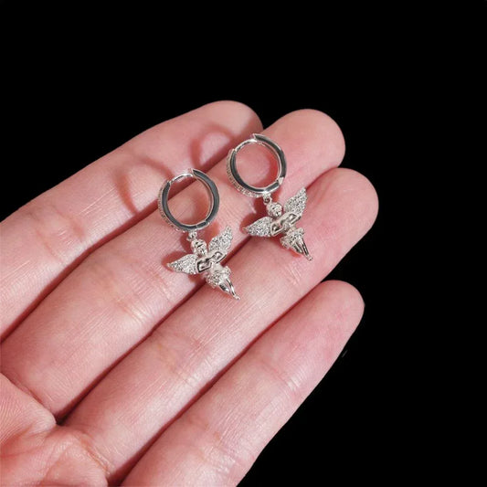 925 Silver Angel Style Moissanite Earrings Hip Hop Fashion - CaratixJewelry