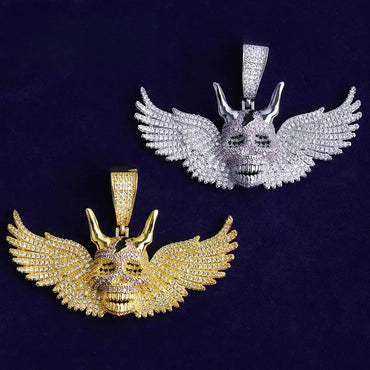 Iced Out Winged Skull Pendant | Men's "Fallen Angel" Necklace - CaratixJewelry