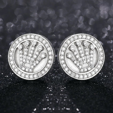Classic 925 Silver Genuine VVS King’s Crown Hip Hop Earrings - CaratixJewelry