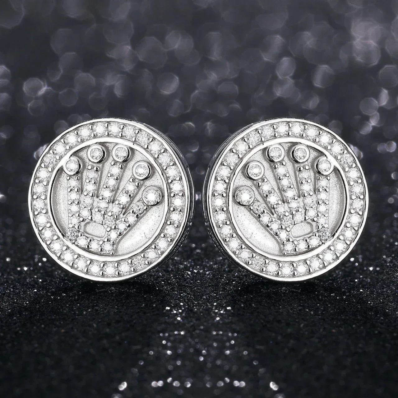 Classic 925 Silver Genuine VVS King’s Crown Hip Hop Earrings - CaratixJewelry