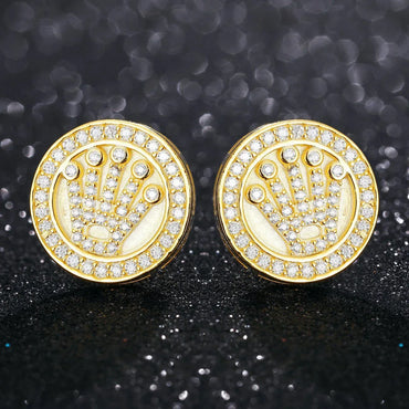 Classic 925 Silver Genuine VVS King’s Crown Hip Hop Earrings - CaratixJewelry