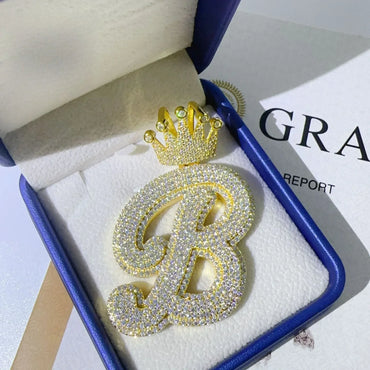 Crown Letter Pendant with Moissanite – New S925 Sterling Silver Personalized Initial Jewelry - CaratixJewelry