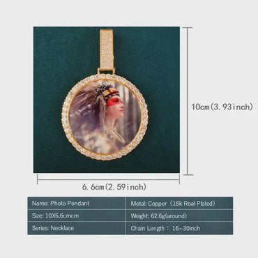 Custom Big Rotate Heart Photo Pendant For Men Women Ice Zircon Make Memory Picture Necklace Chain Hip Hop Jewelry - CaratixJewelry