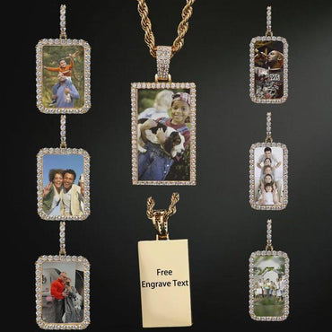 Custom Iced Out Square Picture Necklace for Men Personalized Medallions Rectangle Photo Pendant Free Engrave Hip Hop Jewelry - CaratixJewelry