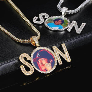 Custom Letter & Photo Pendant Necklace - Iced Out Hip Hop Zircon Jewelry for Men - Personalized Gift for Him - CaratixJewelry