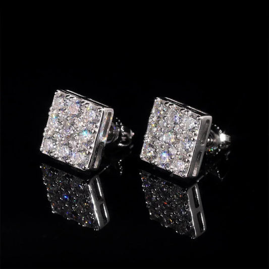 925 Silver Square Moissanite Look Earrings Trendy Unisex - CaratixJewelry