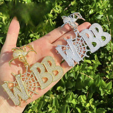 Creative Iced Out "Spider Bail" Initial Pendant | Men's A-Z Letter Necklace - CaratixJewelry