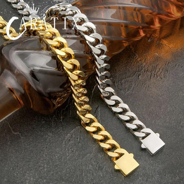 CARÁTIX-Chunky Necklace High Polished Stainless Steel Miami Flat Curb Cuban Link Chain For Men Valentine's Day Gift for Men & Girls & Boys Mothers' Day Gift #Springtok
