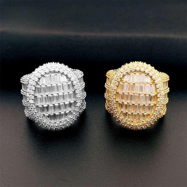 D-Color VVS Step-Cut Moissanite Ring | S925 Silver Unisex Iced Out Hip Hop Jewelry - CaratixJewelry