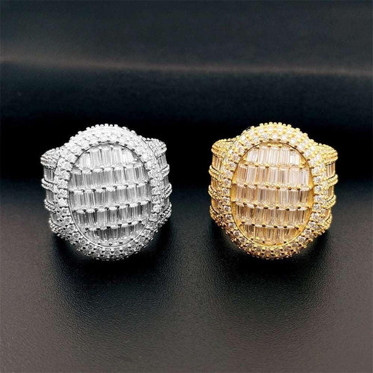 D-Color VVS Step-Cut Moissanite Ring | S925 Silver Unisex Iced Out Hip Hop Jewelry - CaratixJewelry