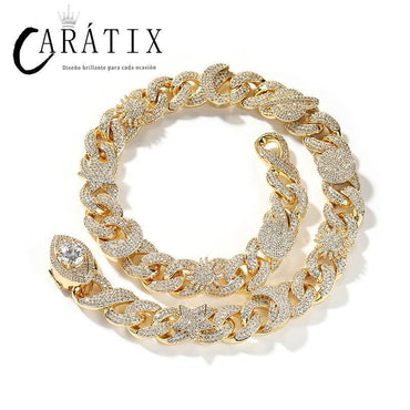 CARÁTIX Sun Star Eye Flower Cuban Link Chain Necklace – 5A+ CZ Iced Out Hip Hop Bling Jewelry for Men | Gold & Silver Rapper Gift - CaratixJewelry
