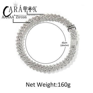 CARÁTIX - 18mm Big Heavy Solid Cuban Link Chain Hip Hop CZ Stone Paved Bling Iced Out Rhombus Curb Choker Necklace for Men Rapper Jewelry Valentine's Day Gift for Men & Girls & Boys Mothers' Day Gift #Springtok