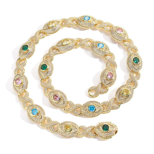 CARÁTIX Hip Hop Round Cuban Chain Necklace – Colorful CZ Iced Out Infinity Link Jewelry for Men & Women