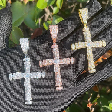 Iced Out Spinning Windmill Cross Pendant | Men's Real Copper CZ Necklace - CaratixJewelry