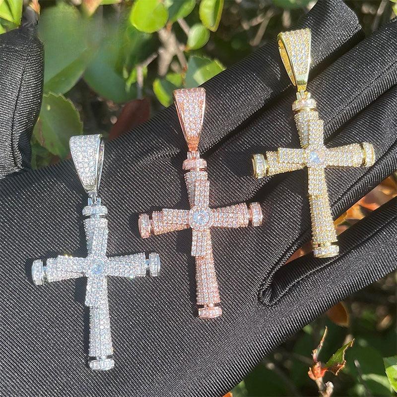 Iced Out Spinning Windmill Cross Pendant | Men's Real Copper CZ Necklace - CaratixJewelry