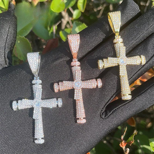 Iced Out Spinning Windmill Cross Pendant | Men's Real Copper CZ Necklace - CaratixJewelry