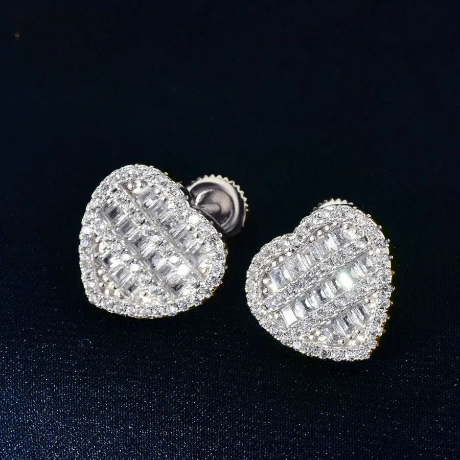 Step Cut Heart Shaped Stud Earrings with Zircon | Creative & Trendy Hip Hop Jewelry | Caratix Jewelry - CaratixJewelry