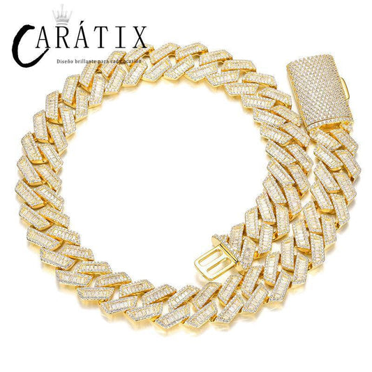 CARÁTIX – 20mm Rhombus Cuban Miami Link Chain Necklace | Iced Out CZ Bling Hip Hop Jewelry for Men & Women, Rapper Street Style - CaratixJewelry