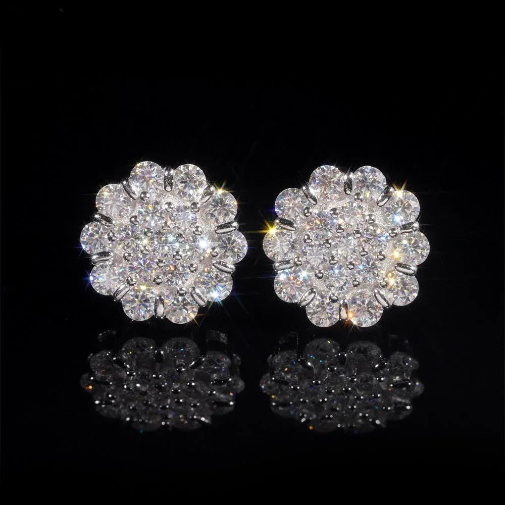 925 Silver Flower Shape Moissanite Stud Earrings - CaratixJewelry