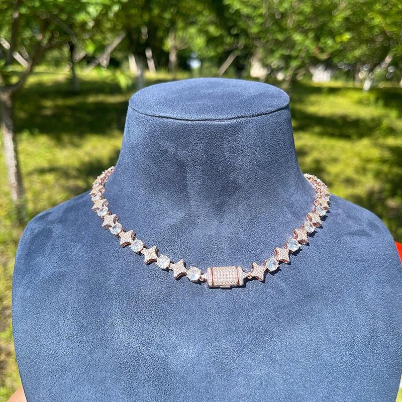 CARÁTIX Star & Round Tennis Chain | 5A+ CZ Iced Out Hip Hop Necklace for Men (Rose Gold Silver)