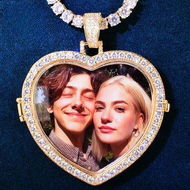 Flip-Open Heart Photo Pendant | CZ Iced Out DIY Custom Picture Hip Hop Necklace - CaratixJewelry