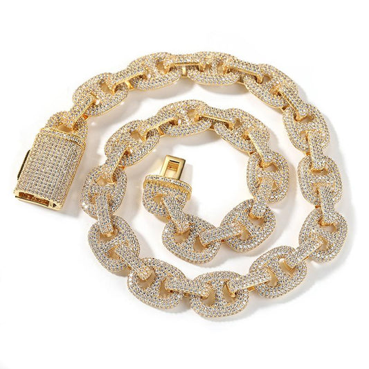 CARÁTIX – 16mm Wide Pig Nose Coffee Beans Link Chain Bracelet | 5A+ CZ Bling Iced Hip Hop Jewelry for Men