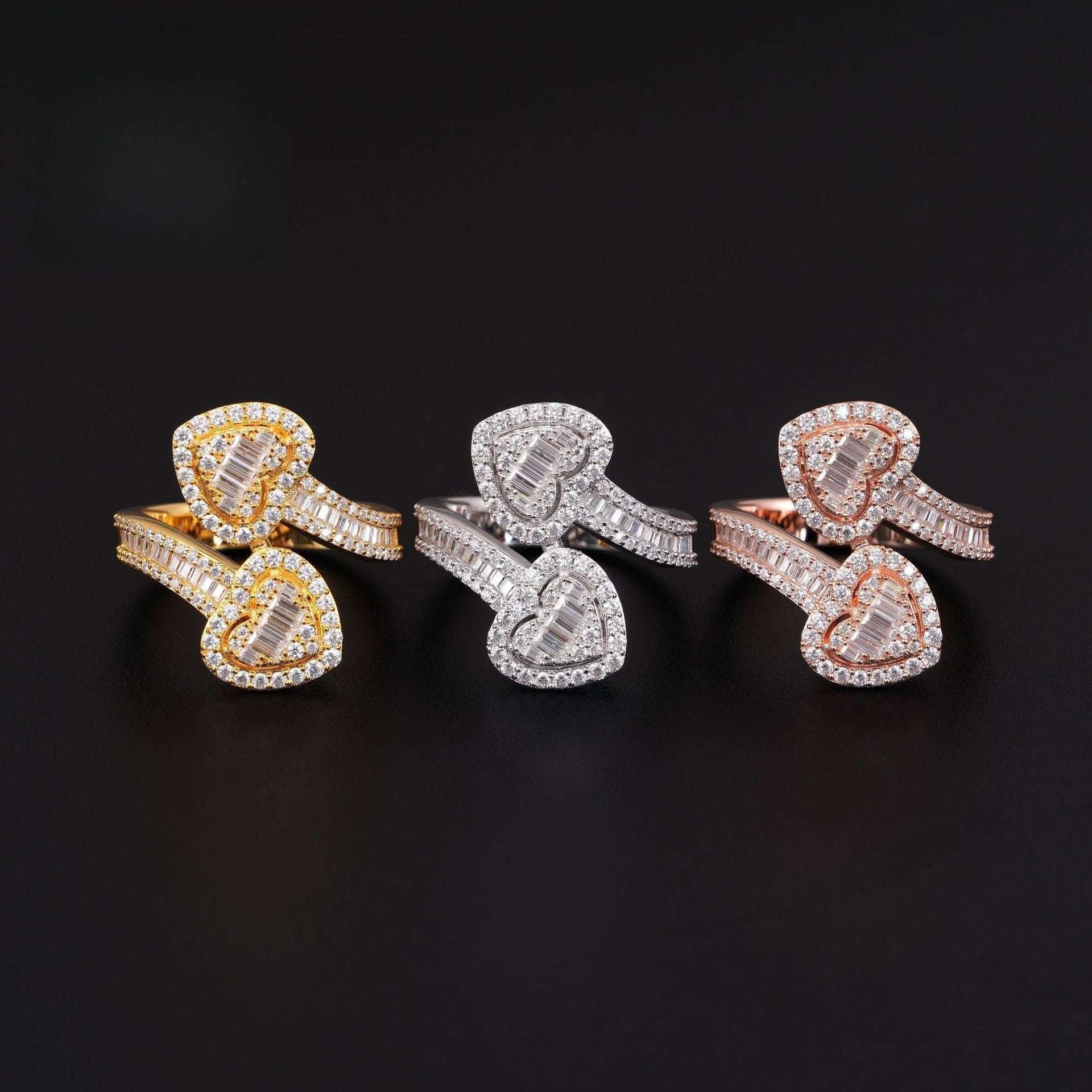 Heart Moissanite Hip Hop Ring | S925 Silver D-Color Step-Cut Unisex Iced Out Jewelry - CaratixJewelry