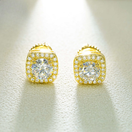 S925 Sterling Silver 5mm Princess Cut Moissanite Studs | Square Diamond Tester Earrings | Caratix