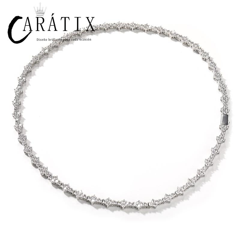 CARÁTIX 7-22" Plum Blossom Tennis Link Chain Choker Necklace – Iced Out Hip Hop Jewelry for Men & Women