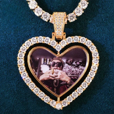 Spinning Heart Photo Pendant | DIY Custom Picture Hip Hop Unisex Necklace - CaratixJewelry