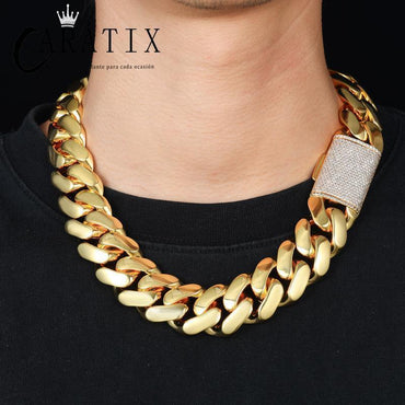 CARÁTIX 20mm Iced Out Cuban Link Chain Necklace – Heavy CZ Rhombus Hip Hop Bling Jewelry for Men | Rapper Curb Choker Gift - CaratixJewelry