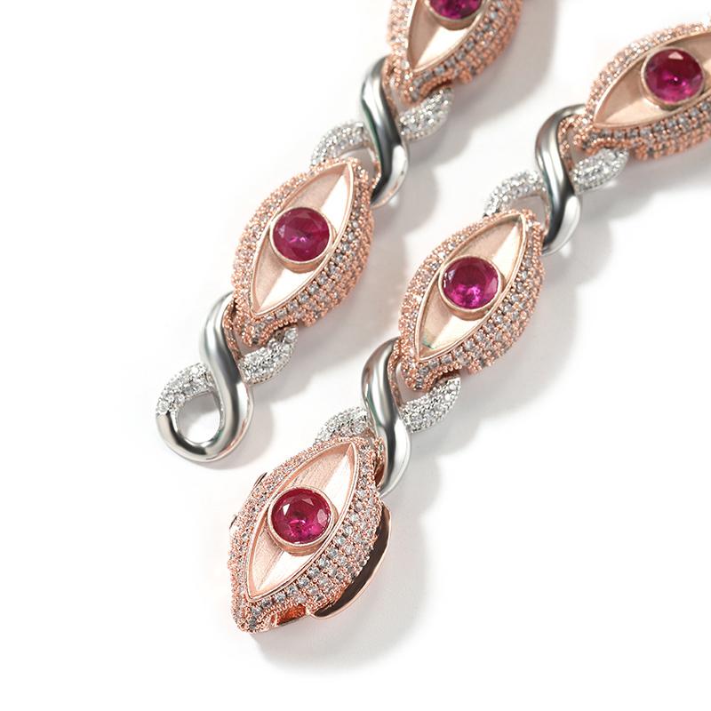 CARÁTIX Red Eyes Infinity Cuban Link Chain Necklace – 5A+ CZ Iced Out Hip Hop Bling Jewelry for Men | Rose & Silver Rapper Gift