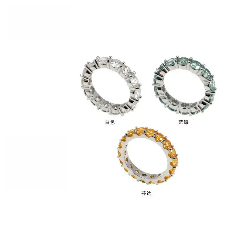 5mm Colored Moissanite Band Ring | S925 Silver Unisex Iced Out Hip Hop Jewelry - CaratixJewelry