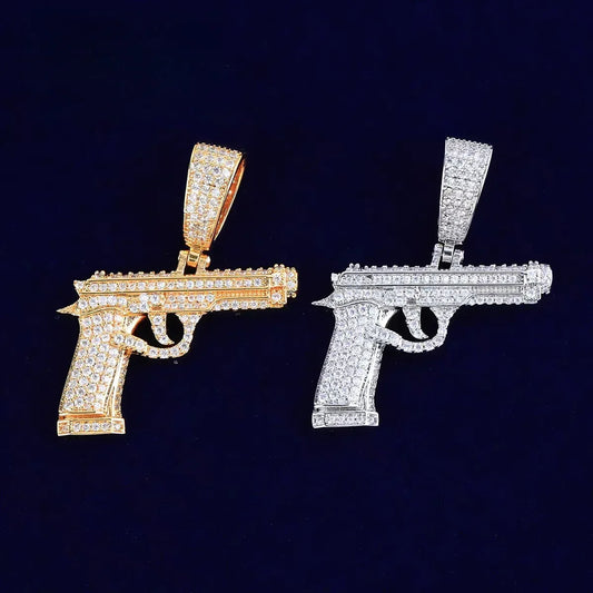 Iced Out Pistol Pendant | Women's "Baddie" Handgun Necklace | Premium Copper CZ Edgy Hip Hop Jewelry | Dangerous Glam Charm | Caratix - CaratixJewelry