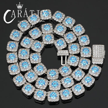 CARÁTIX - Hip Hop 5A+ CZ Stone Bing Iced Out 10mm Tennis Link Chain Chokers Necklaces for Men Women Rapper Jewelry Blue Yellow Stone Valentine's Day Gift for Men & Girls & Boys Mothers' Day Gift #Springtok