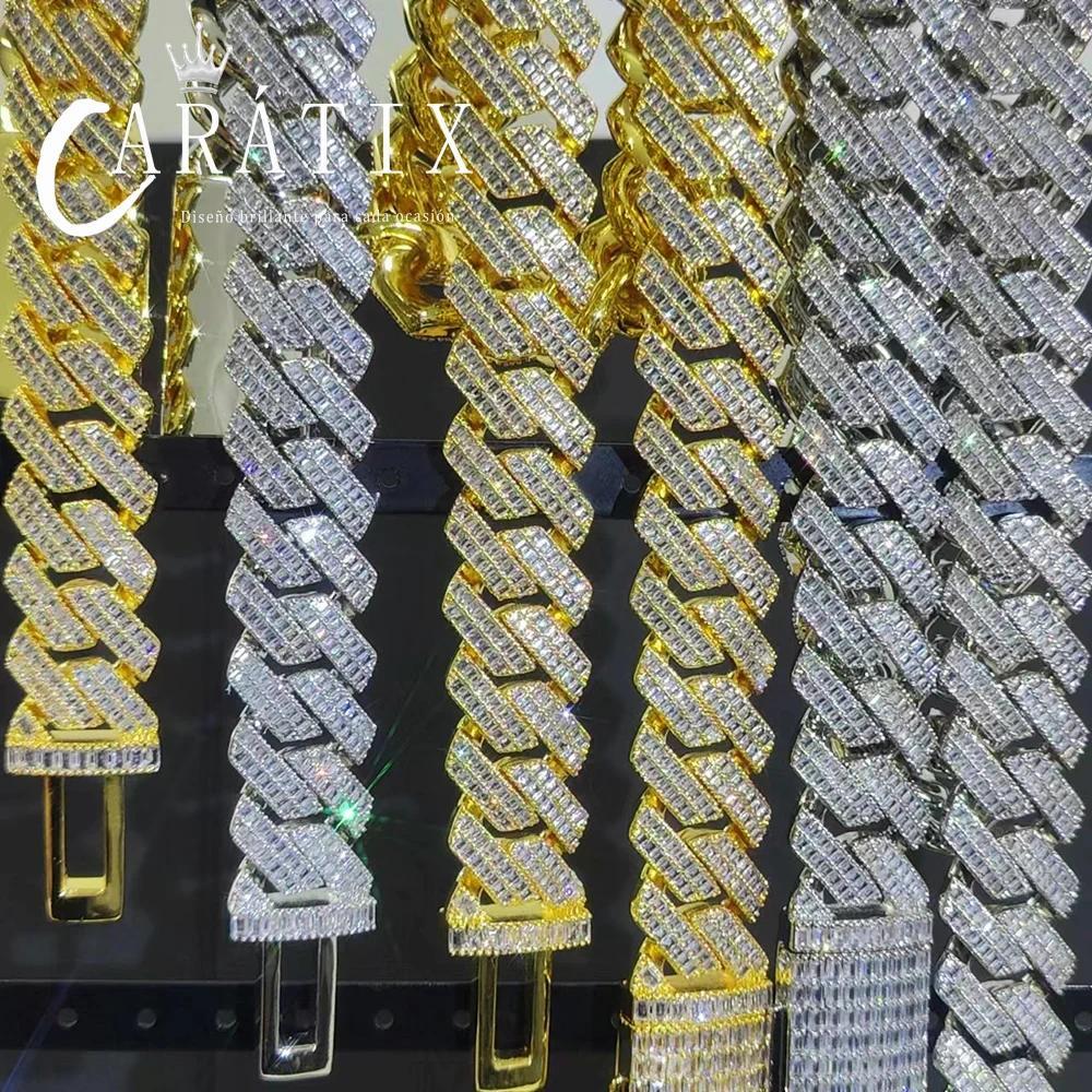 CARÁTIX 20mm Miami Cuban Link Chain Necklace – 2 Row Rectangle CZ Iced Out Hip Hop Bling Jewelry for Men | White Copper Gift