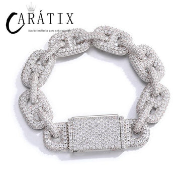 CARÁTIX Geometric Lock Chain | 14mm 5A+ CZ Iced Out Hip Hop Necklace for Men
