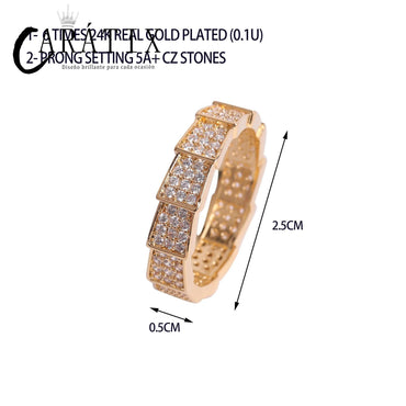 Caratix-Hip Hop Full Brick Snake Ring True Electroplating Simple Fashion Personality Hipster Ring High Quality Hip Hop Ring