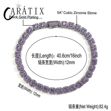 CARÁTIX Purple CZ Tennis Chain | 12mm Iced Out Square Link Bracelet & Necklace for Men