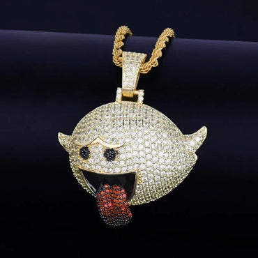 Iced Out "Tongue Out" Goblin Pendant Premium Copper CZ Naughty Elf Jewelry Caratix - CaratixJewelry