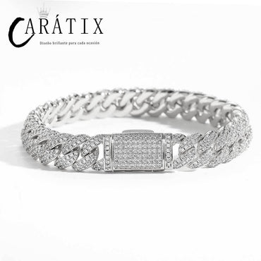 CARÁTIX 10MM Miami Cuban Chain Necklace – Luxury CZ Hip Hop Jewelry with Silver Plating for Men & Women