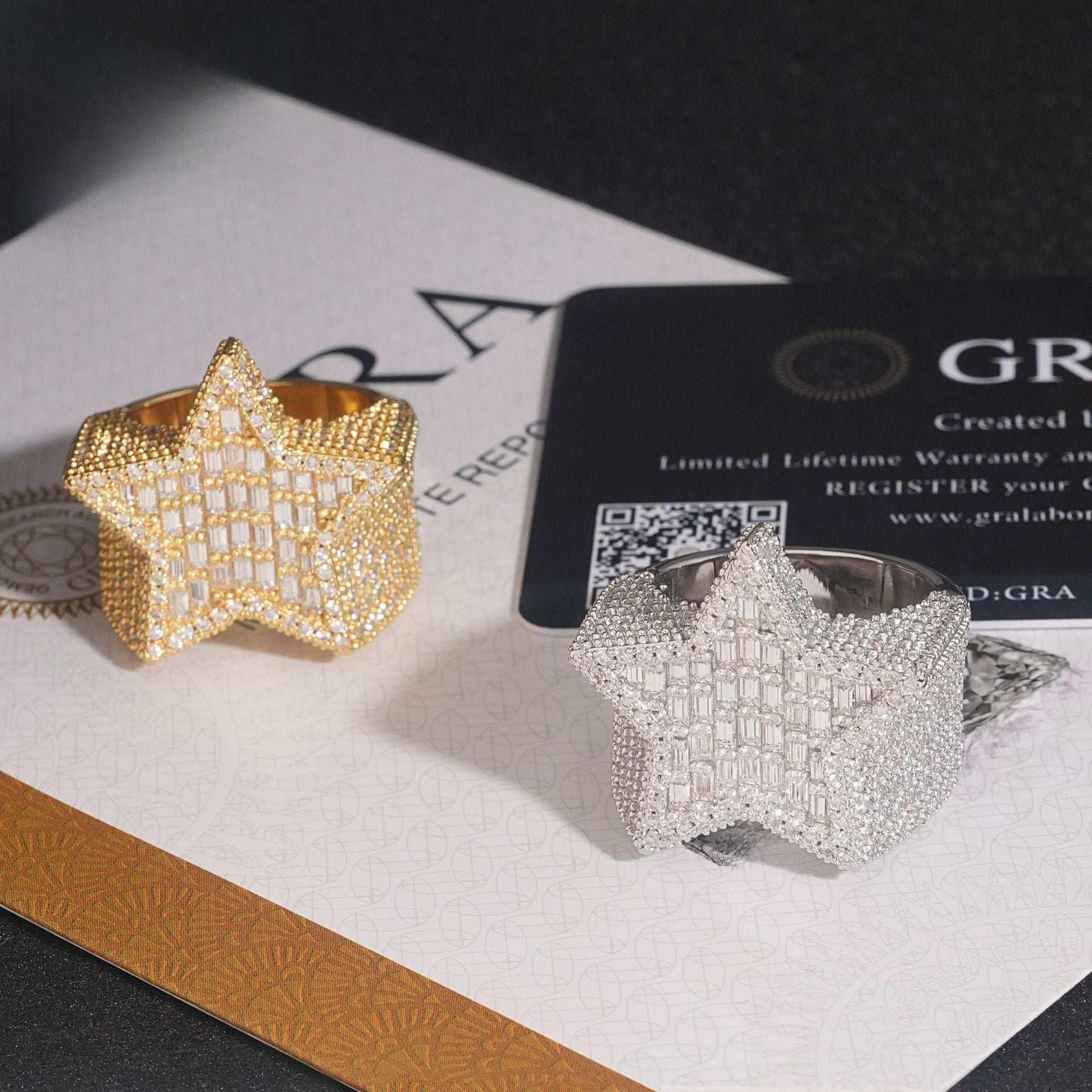 Men’s Moissanite Star Ring | S925 Silver Iced Out Hip Hop Fashion Jewelry - CaratixJewelry