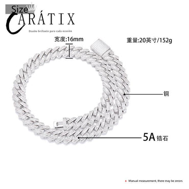 CARÁTIX – 16mm Rhombus Cuban Miami Link Chain Necklace | Iced Out CZ Bling Hip Hop Jewelry for Men & Women, Rapper Street Style