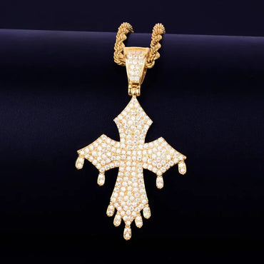 Iced Out "Liquid Drip" Cross Pendant | Men's Melting Hip Hop Necklace | Premium Copper CZ Streetwear Jewelry | Kinetic Style Bling | Caratix - CaratixJewelry