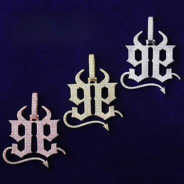 Iced Out "99" Back-to-Back Devil Pendant | Men's Real Copper CZ Necklace - CaratixJewelry