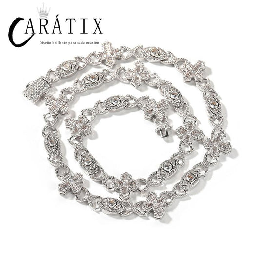 CARÁTIX - 7"-20" Hip Hop 5A+ CZ Stone Paved Bling Iced Out Devil Eye Cross Link Chain Bracelet for Men Women Rapper Jewelry Valentine's Day Gift for Men & Girls & Boys Mothers' Day Gift #Springtok