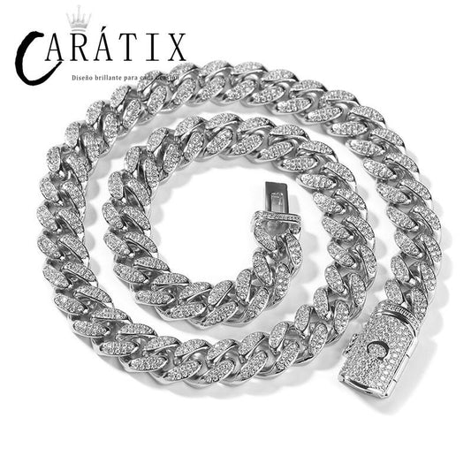 CARÁTIX – Letters Link Chain Necklace | Iced Out Round Cuban Choker for Men & Women