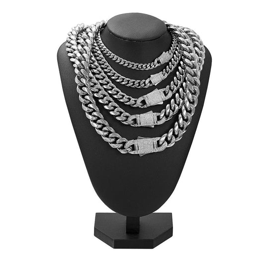 CARÁTIX 6–14mm Stainless Steel Cuban Chain | CZ Zircon Heavy Hip Hop Necklace for Men