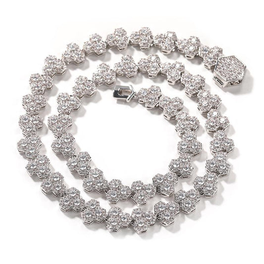 CARÁTIX Honeycomb Tennis Chain | 3A+ CZ Iced Out Hip Hop Necklace for Men (Gold Silver)