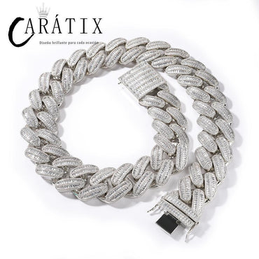 CARÁTIX 40mm Button Ladder Cuban Link Chain Necklace – Inlaid Zircon Hip Hop Bling Jewelry for Men | Multi-Size Copper Design - CaratixJewelry